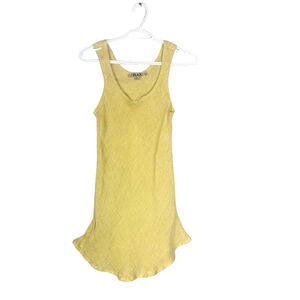 FLAX Linen Women’s Mustard Sleeveless Lagenlook Gauzy Coastal Dress Sz S